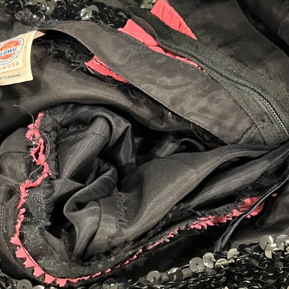 STUNNING Vintage 50s Black Sequin Princess Strapless Organza Ball Gown Size 9 - Picture 12 of 16